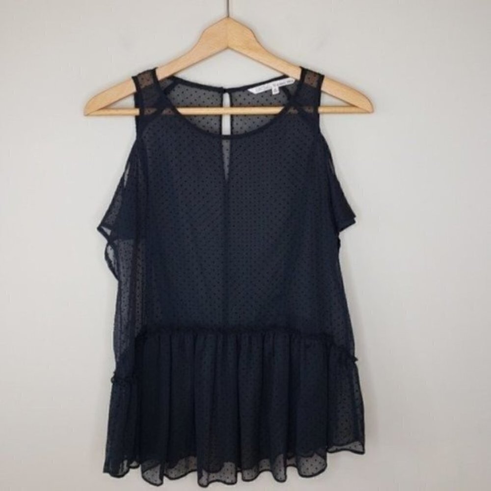 RACHEL Rachel Roy Black Cold Shoulder Sheer Dot Top Size Small